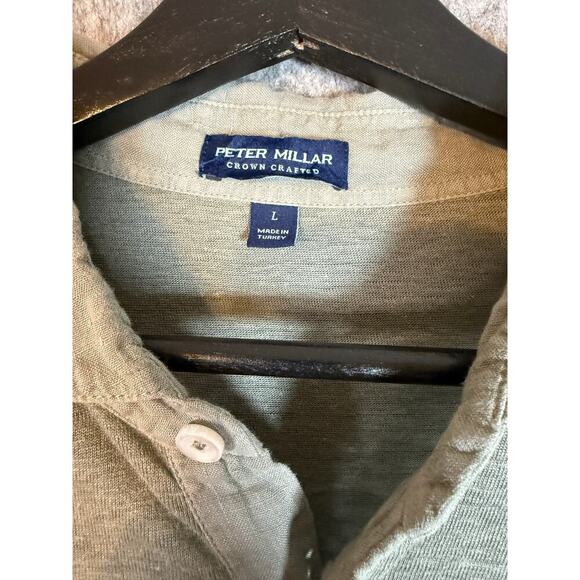 Peter Millar Mens Gray Crown Crafted Breathable Linen Golf Polo - Large - Picture 3 of 4